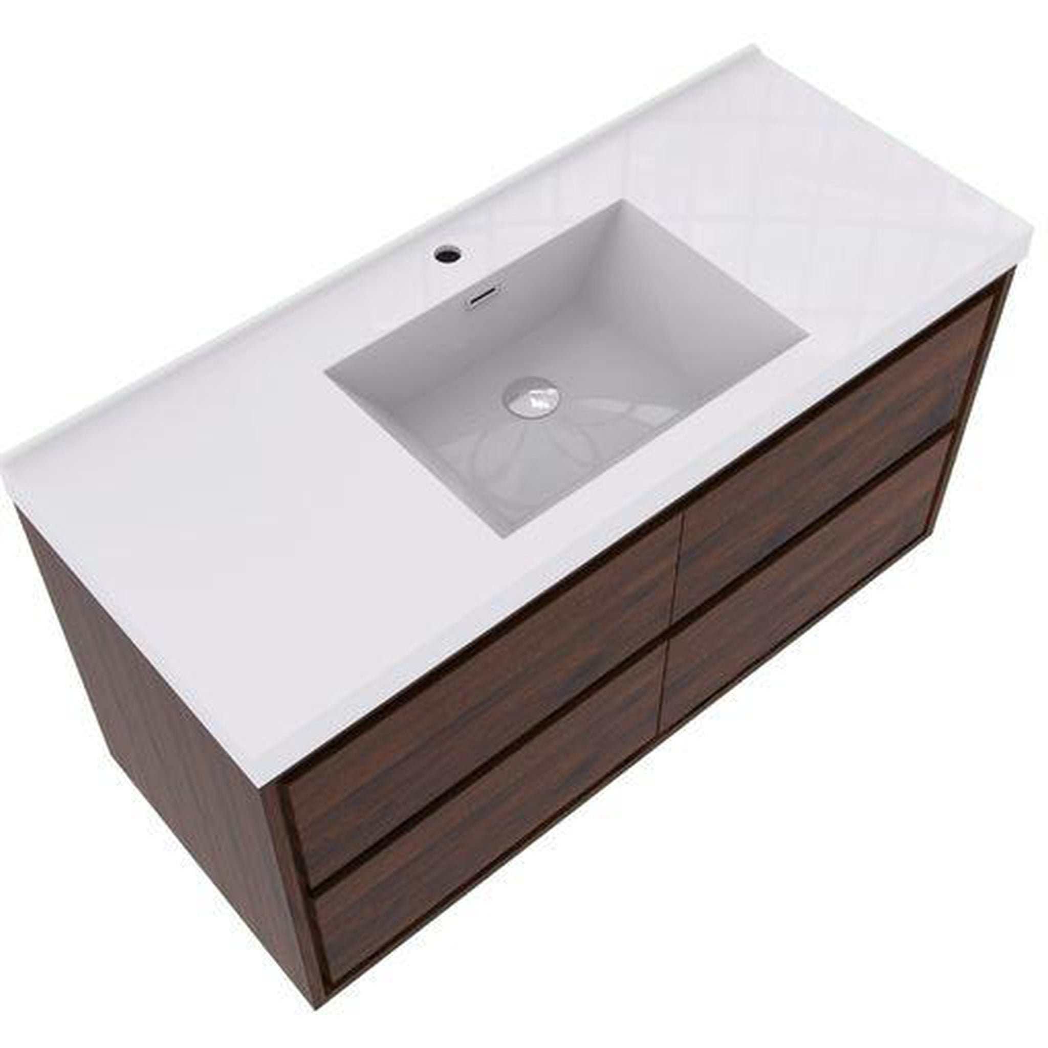 Eden 48&quot; Rosewood Wall-Mounted Modern Vanity With Single Reinforced White Acrylic Sink