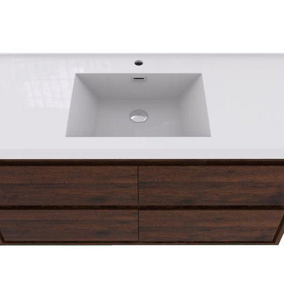 Eden 48&quot; Rosewood Wall-Mounted Modern Vanity With Single Reinforced White Acrylic Sink