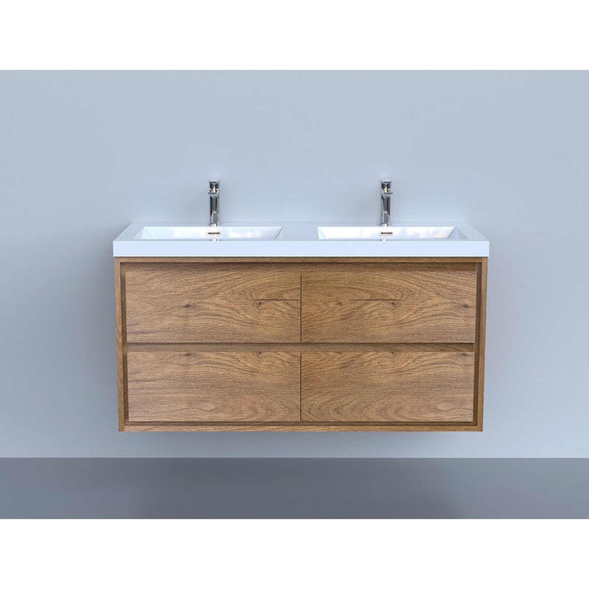 Eden 48&quot; White Oak Wall-Mounted Modern Vanity With Double Reinforced White Acrylic Sinks