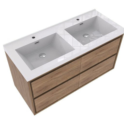 Eden 48&quot; White Oak Wall-Mounted Modern Vanity With Double Reinforced White Acrylic Sinks