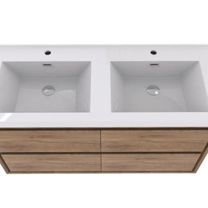 Eden 48&quot; White Oak Wall-Mounted Modern Vanity With Double Reinforced White Acrylic Sinks