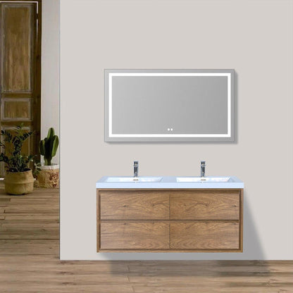 Eden 48&quot; White Oak Wall-Mounted Modern Vanity With Double Reinforced White Acrylic Sinks