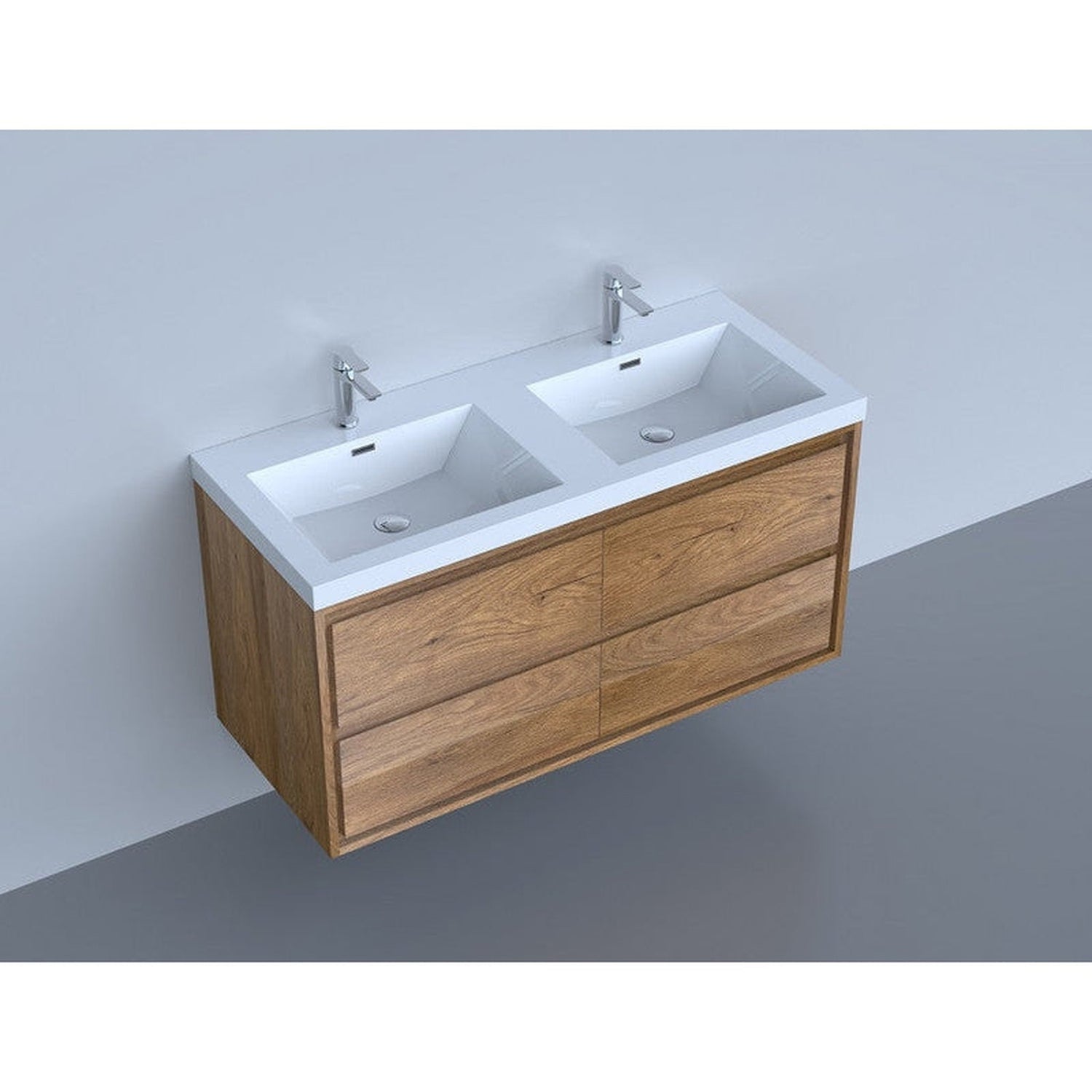 Eden 48&quot; White Oak Wall-Mounted Modern Vanity With Double Reinforced White Acrylic Sinks