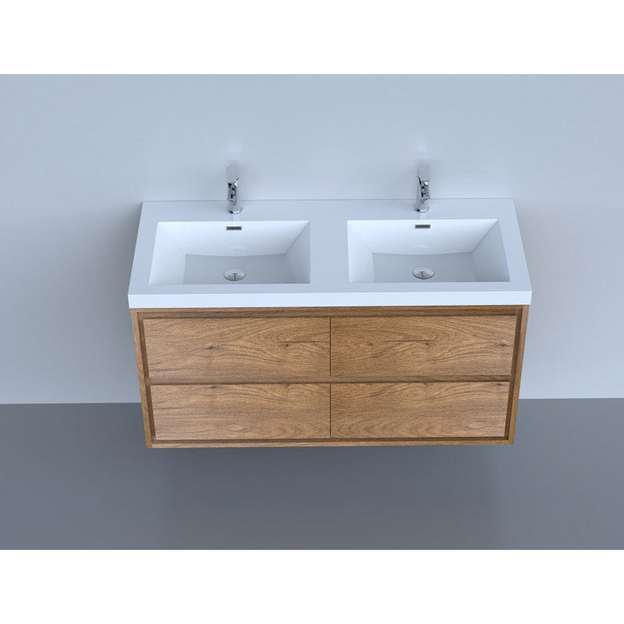 Eden 48&quot; White Oak Wall-Mounted Modern Vanity With Double Reinforced White Acrylic Sinks