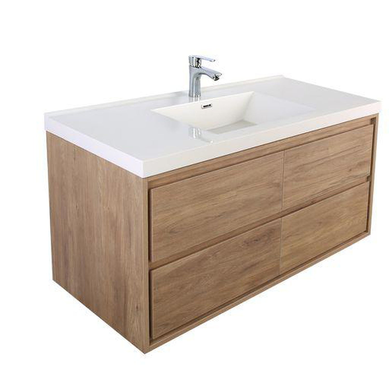 Eden 48&quot; White Oak Wall-Mounted Modern Vanity With Single Reinforced White Acrylic Sink