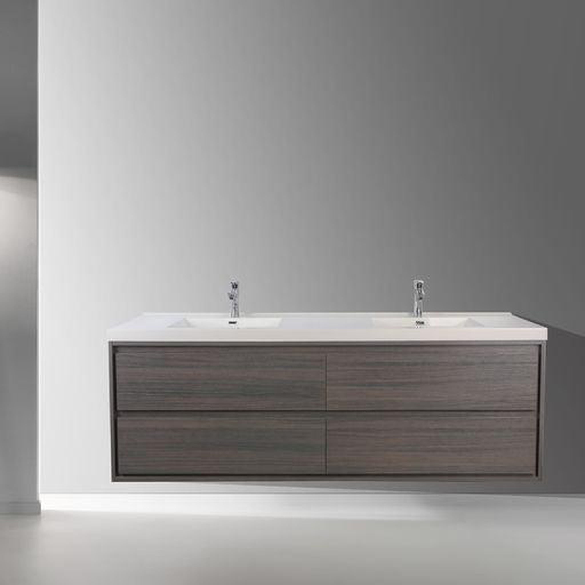 Eden 60&quot; Dark Gray Oak Wall-Mounted Modern Vanity With Double Reinforced White Acrylic Sinks