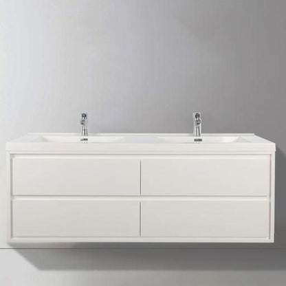 Eden 60&quot; High Gloss White Wall-Mounted Modern Vanity With Double Reinforced White Acrylic Sinks