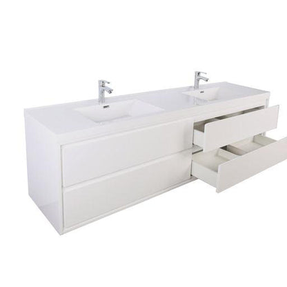 Eden 60&quot; High Gloss White Wall-Mounted Modern Vanity With Double Reinforced White Acrylic Sinks