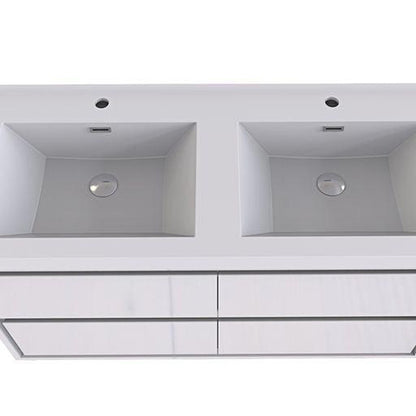 Eden 60&quot; High Gloss White Wall-Mounted Modern Vanity With Double Reinforced White Acrylic Sinks