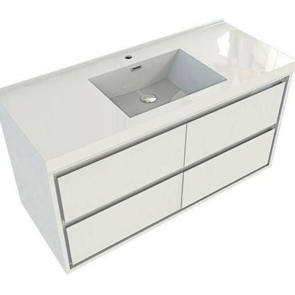 Eden 60&quot; High Gloss White Wall-Mounted Modern Vanity With Single Reinforced White Acrylic Sink