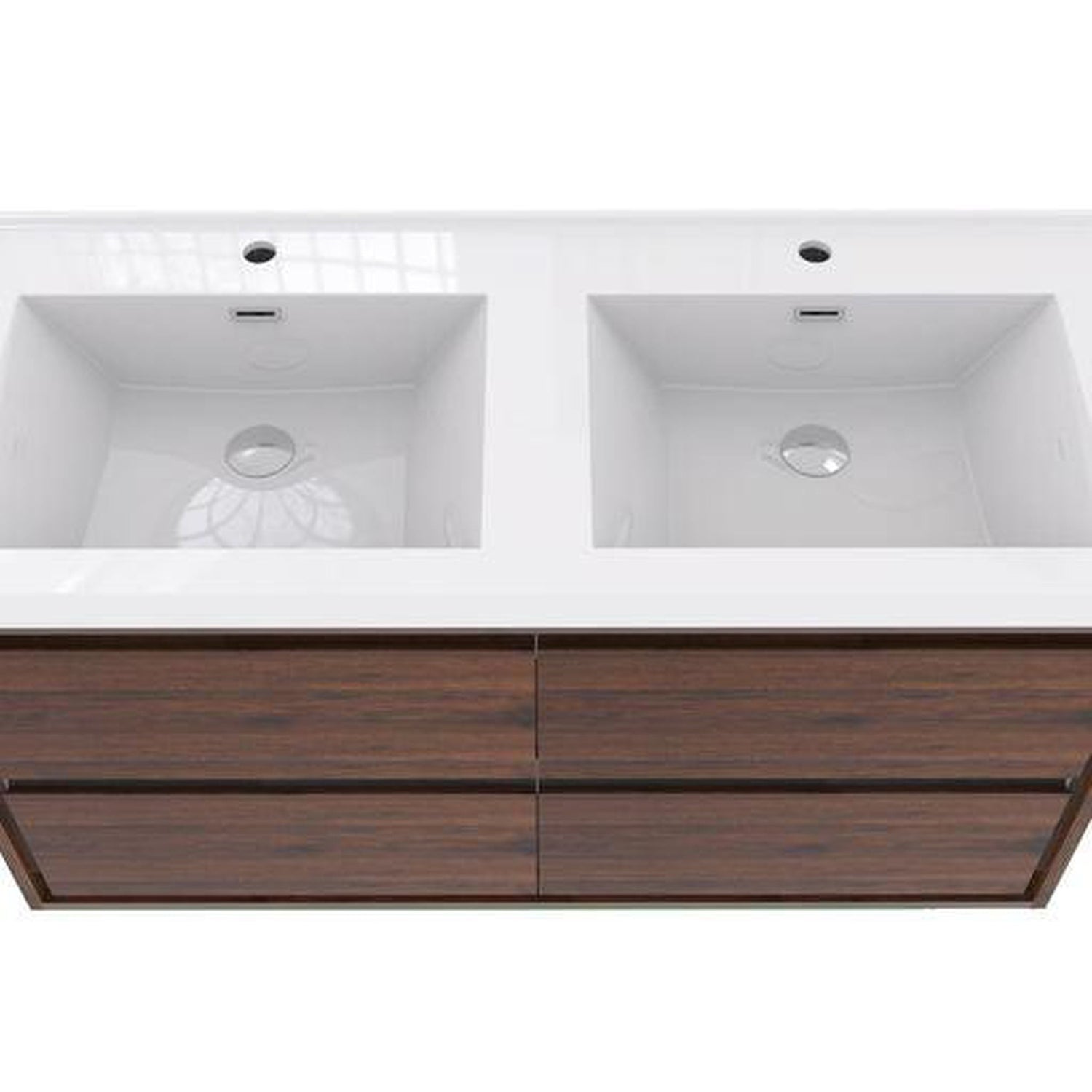 Eden 60&quot; Rosewood Wall-Mounted Modern Vanity With Double Reinforced White Acrylic Sinks