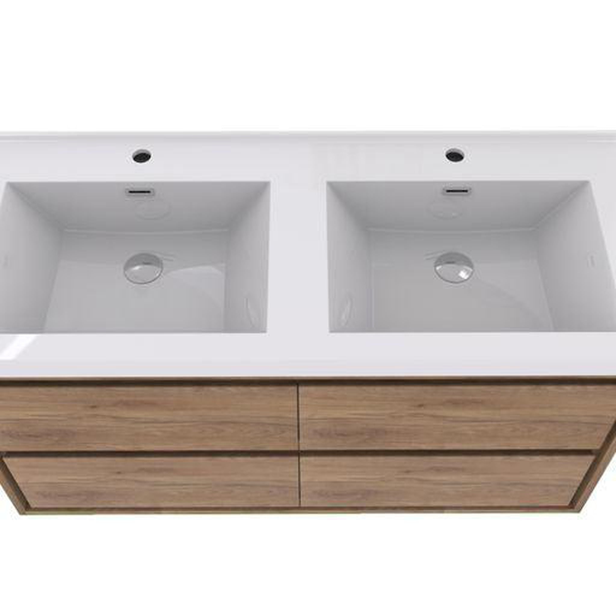 Eden 60&quot; White Oak Wall-Mounted Modern Vanity With Double Reinforced White Acrylic Sinks