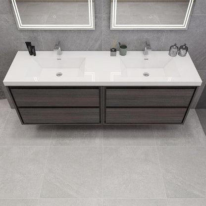 Eden 72&quot; 3-Piece Dark Gray Oak Wall-Mounted Modern Vanity With Double Reinforced White Acrylic Sinks