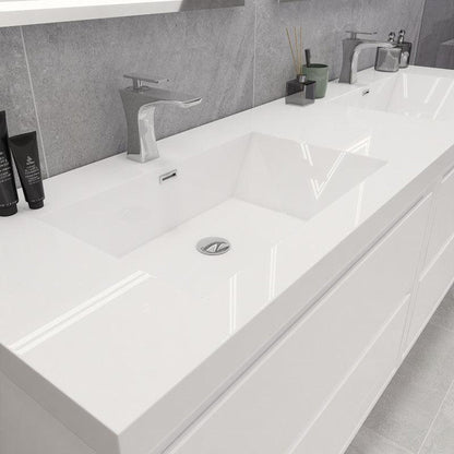 Eden 72&quot; 3-Piece High Gloss White Wall-Mounted Modern Vanity With Double Reinforced White Acrylic Sinks