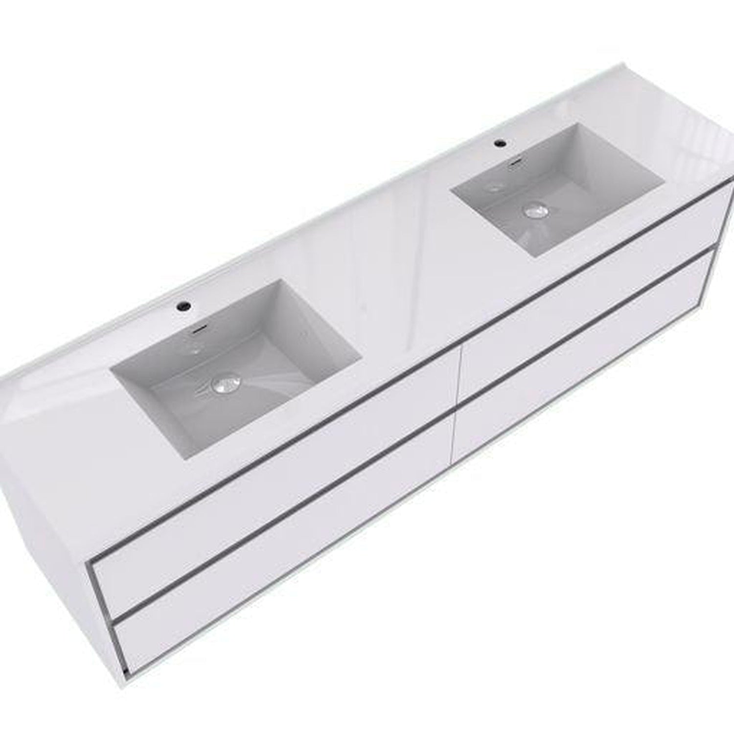 Eden 72&quot; 3-Piece High Gloss White Wall-Mounted Modern Vanity With Double Reinforced White Acrylic Sinks