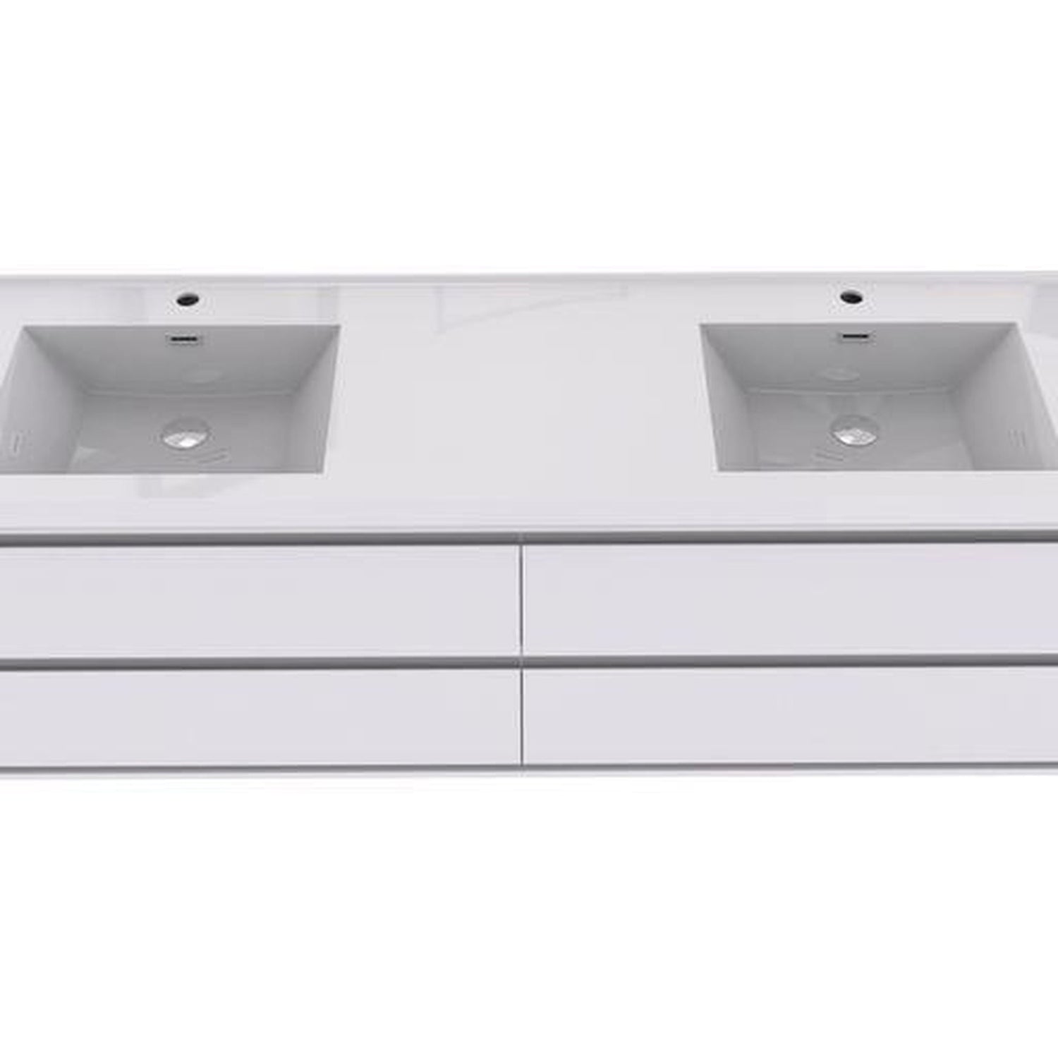 Eden 72&quot; 3-Piece High Gloss White Wall-Mounted Modern Vanity With Double Reinforced White Acrylic Sinks