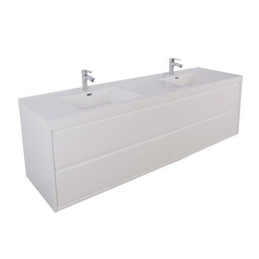 Eden 72&quot; 3-Piece High Gloss White Wall-Mounted Modern Vanity With Double Reinforced White Acrylic Sinks