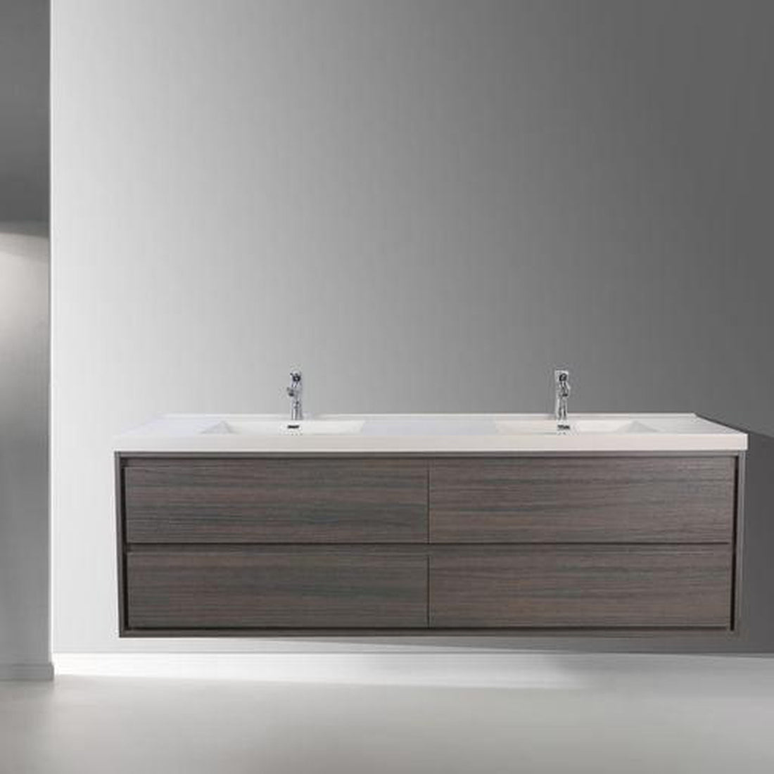 Eden 72&quot; Dark Gray Oak Wall-Mounted Modern Vanity With Double Reinforced White Acrylic Sinks