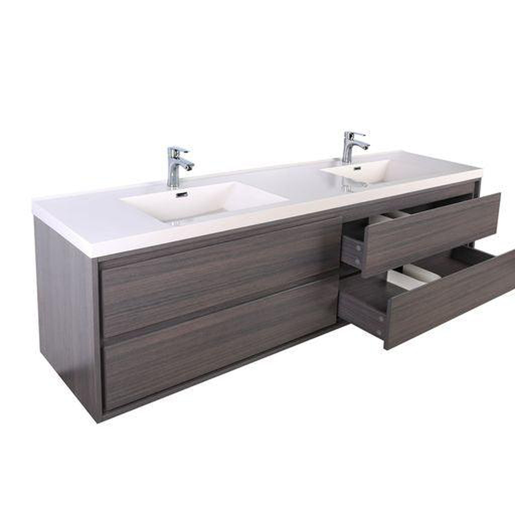 Eden 72&quot; Dark Gray Oak Wall-Mounted Modern Vanity With Double Reinforced White Acrylic Sinks