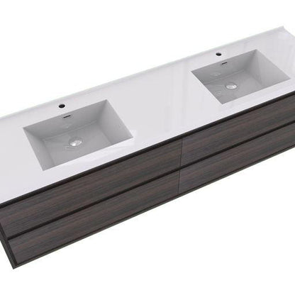 Eden 72&quot; Dark Gray Oak Wall-Mounted Modern Vanity With Double Reinforced White Acrylic Sinks