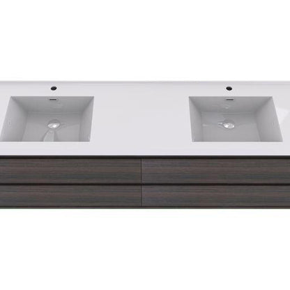 Eden 72&quot; Dark Gray Oak Wall-Mounted Modern Vanity With Double Reinforced White Acrylic Sinks