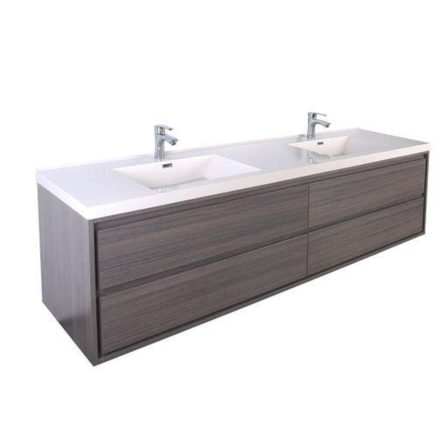 Eden 72&quot; Dark Gray Oak Wall-Mounted Modern Vanity With Double Reinforced White Acrylic Sinks