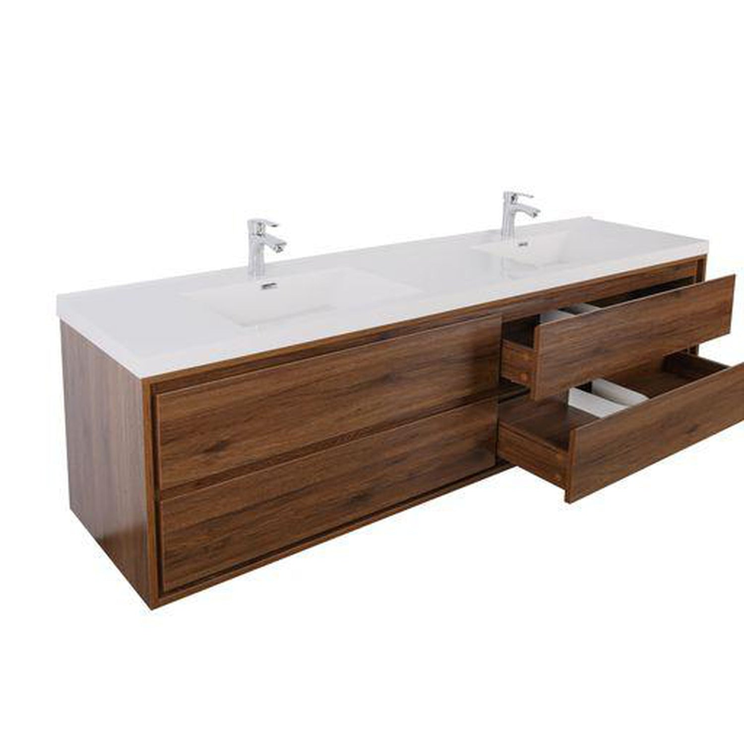 Eden 72&quot; Rosewood Wall-Mounted Modern Vanity With Double Reinforced White Acrylic Sinks