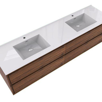 Eden 72&quot; Rosewood Wall-Mounted Modern Vanity With Double Reinforced White Acrylic Sinks