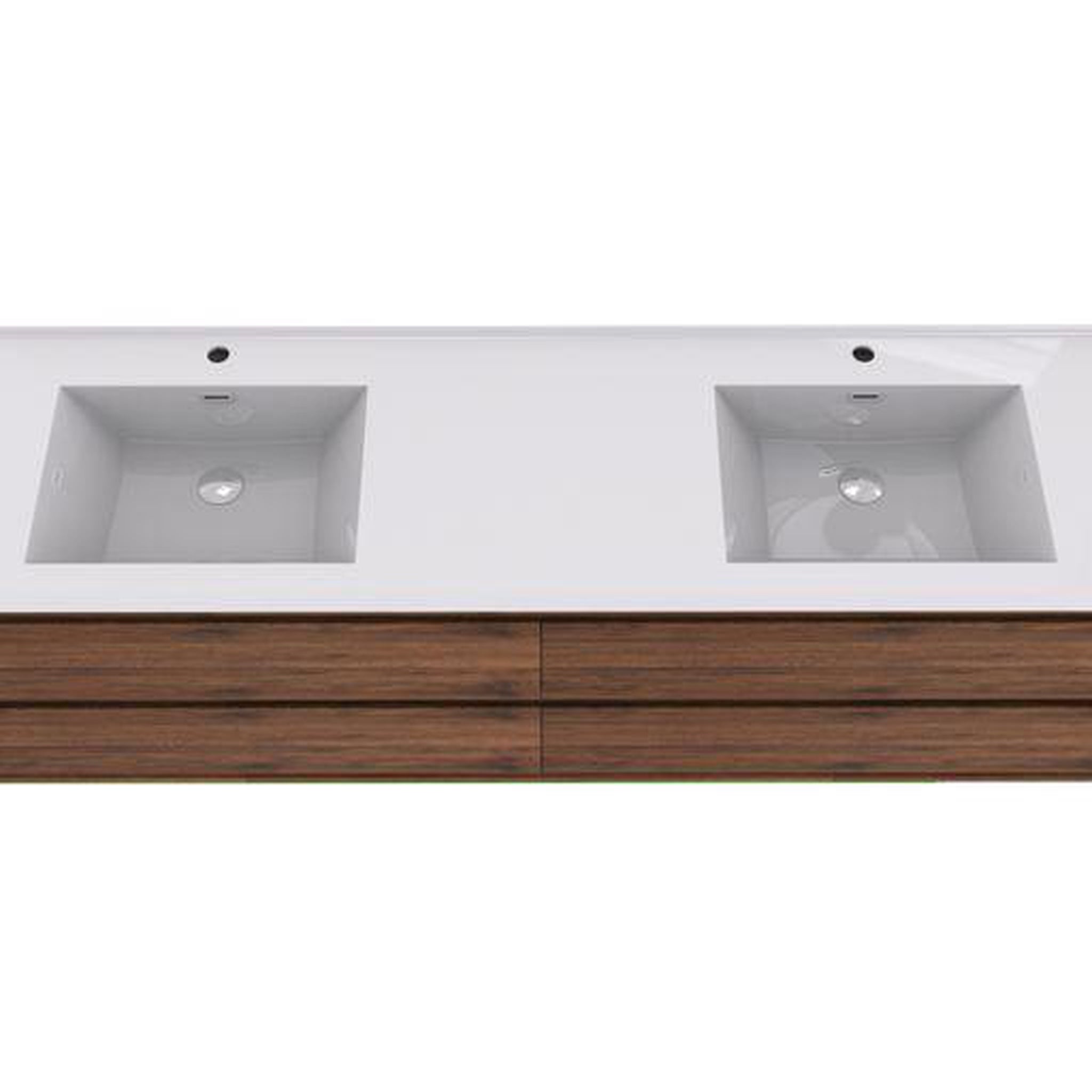 Eden 72&quot; Rosewood Wall-Mounted Modern Vanity With Double Reinforced White Acrylic Sinks