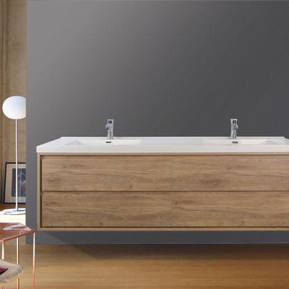 Eden 72&quot; White Oak Wall-Mounted Modern Vanity With Double Reinforced White Acrylic Sinks