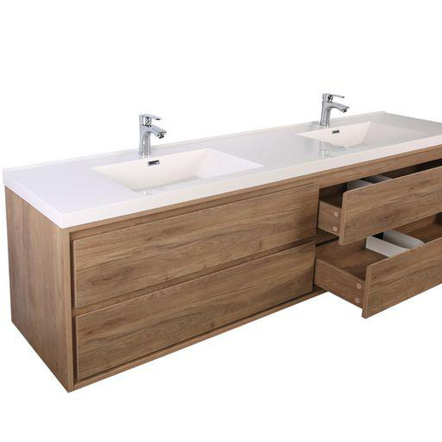 Eden 72&quot; White Oak Wall-Mounted Modern Vanity With Double Reinforced White Acrylic Sinks