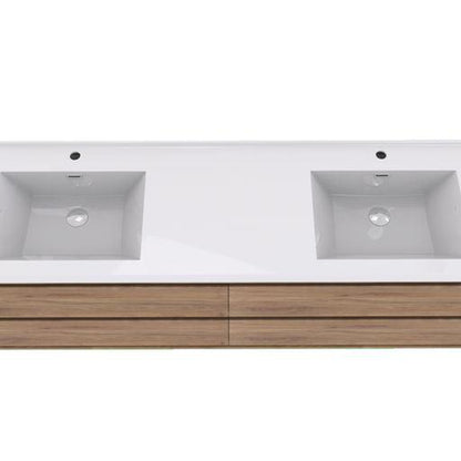 Eden 72&quot; White Oak Wall-Mounted Modern Vanity With Double Reinforced White Acrylic Sinks