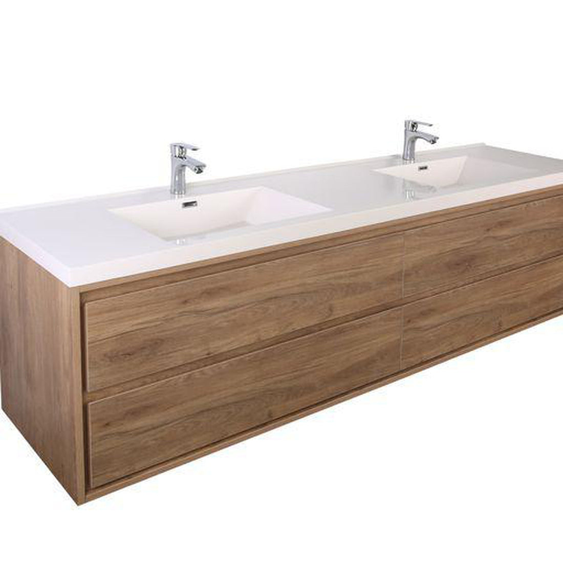 Eden 72&quot; White Oak Wall-Mounted Modern Vanity With Double Reinforced White Acrylic Sinks