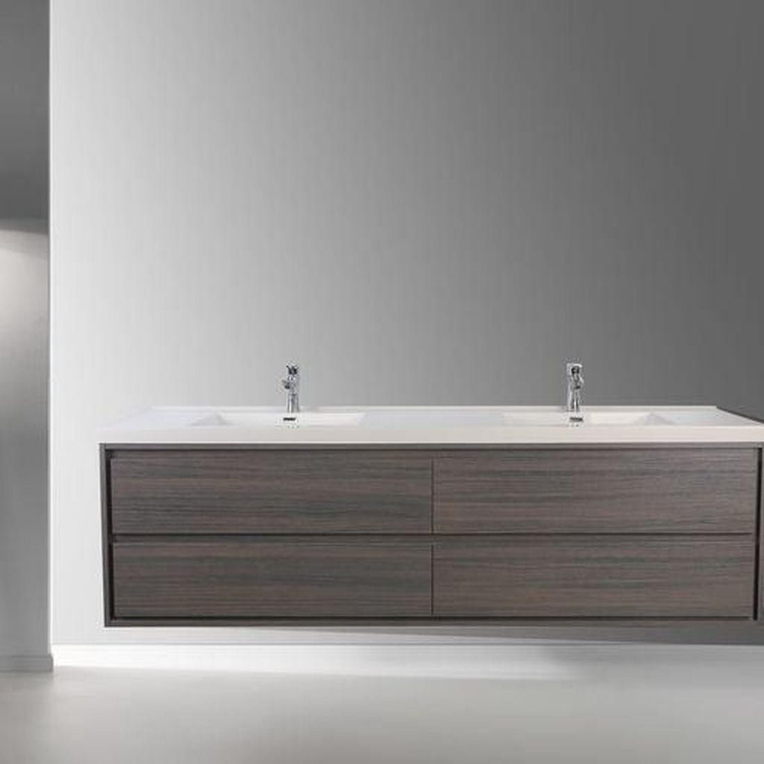 Eden 84&quot; Dark Gray Oak Wall-Mounted Modern Vanity With Double Reinforced White Acrylic Sinks