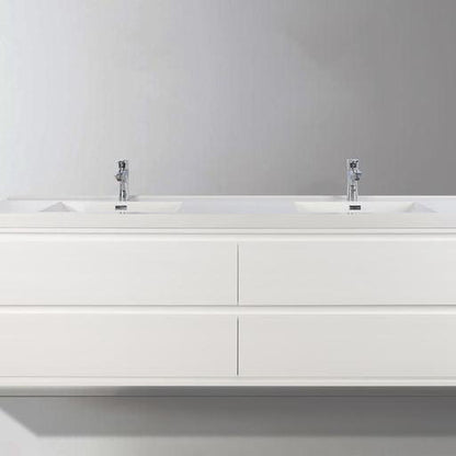 Eden 84&quot; High Gloss White Wall-Mounted Modern Vanity With Double Reinforced White Acrylic Sinks