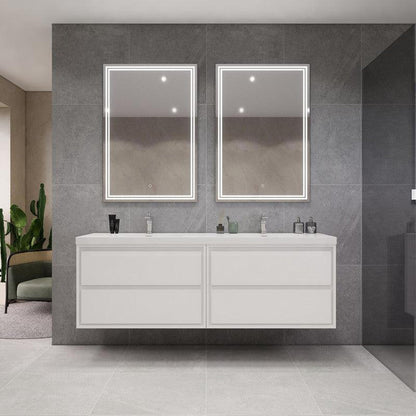 Eden 84&quot; High Gloss White Wall-Mounted Modern Vanity With Double Reinforced White Acrylic Sinks