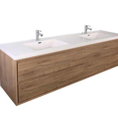 Eden 84&quot; White Oak Wall-Mounted Modern Vanity With Double Reinforced White Acrylic Sinks