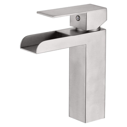 BathCraft Nelli 6 In x 7 In Single Hole Brushed Nickel Waterfall Faucet With Red/Blue Indicators