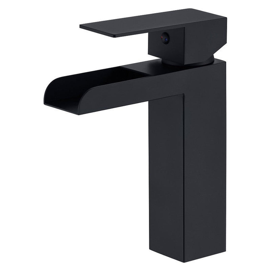 BathCraft Nelli 6” x 7” Single Hole Matte Black Waterfall Faucet With Red/Blue Indicators