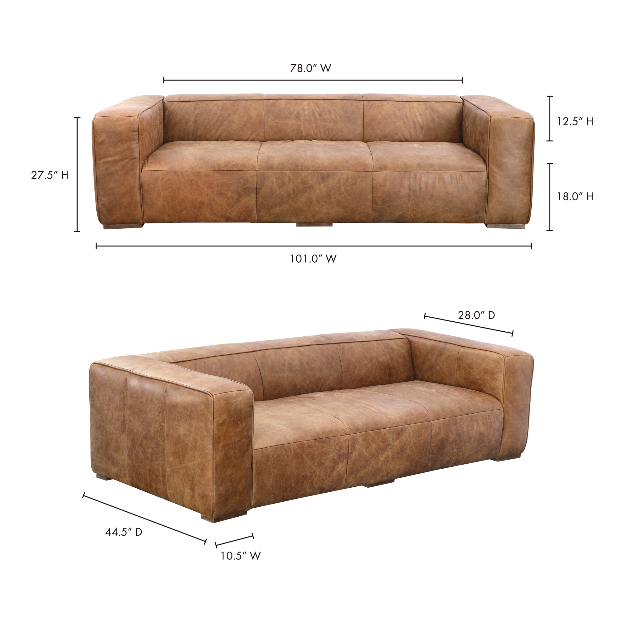 Birming Sofa Dark Brown Leather Sofas, Brown / Hardwood and Plywood Frame