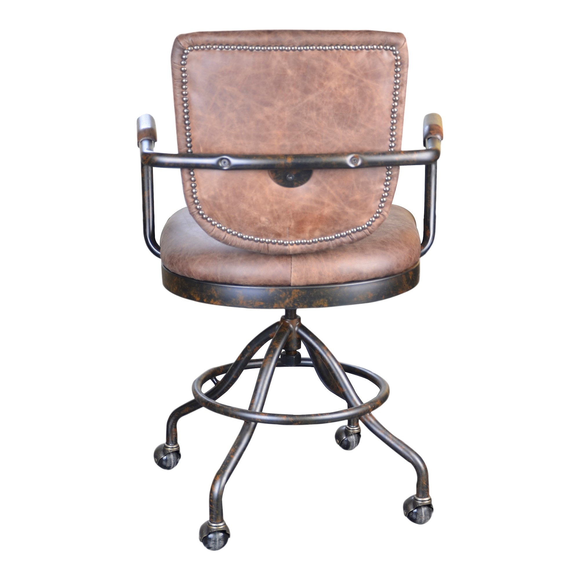 Bennie Dining Chair Grazed Brown Leather - Set Of Two Dining Chairs, Brown / Iron Frame