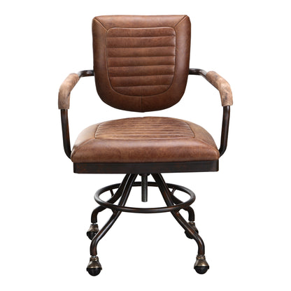 Bennie Dining Chair Grazed Brown Leather - Set Of Two Dining Chairs, Brown / Iron Frame