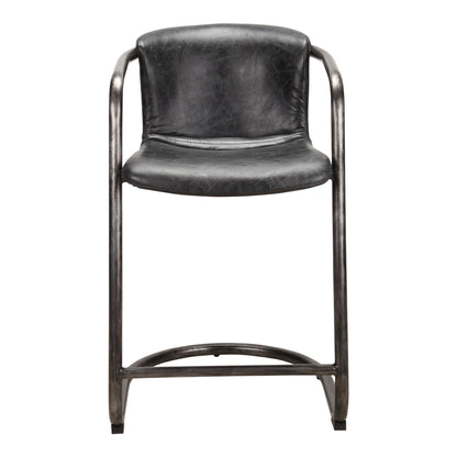 Freeman Barstool Grazed Brown Leather - Set Of Two Bar Stools, Brown / Iron Frame