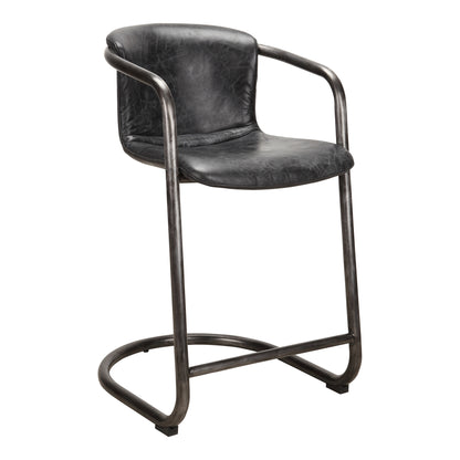 Freeman Barstool Grazed Brown Leather - Set Of Two Bar Stools, Brown / Iron Frame