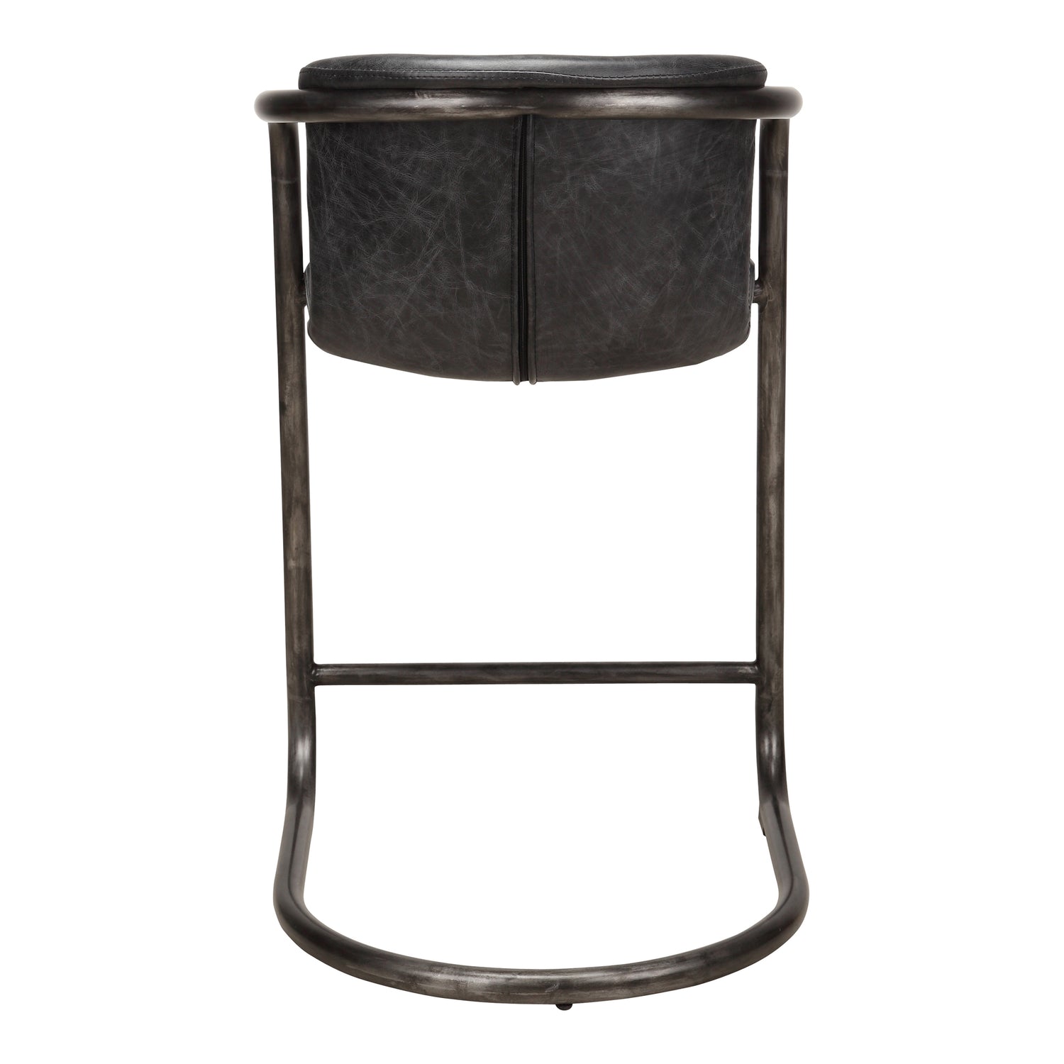 Freeman Barstool Grazed Brown Leather - Set Of Two Bar Stools, Brown / Iron Frame