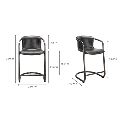 Freeman Barstool Grazed Brown Leather - Set Of Two Bar Stools, Brown / Iron Frame