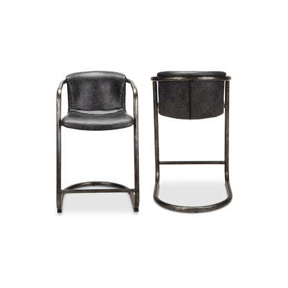 Freeman Barstool Grazed Brown Leather - Set Of Two Bar Stools, Brown / Iron Frame