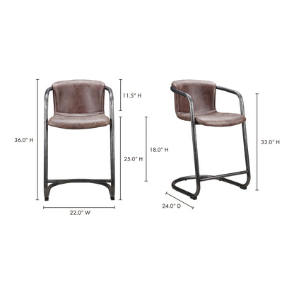 Freeman Counter Stool Onyx Black Leather - Set Of Two Counter Stools, Black / Iron Frame