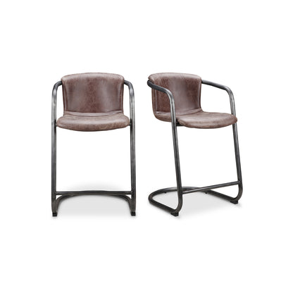 Freeman Counter Stool Onyx Black Leather - Set Of Two Counter Stools, Black / Iron Frame