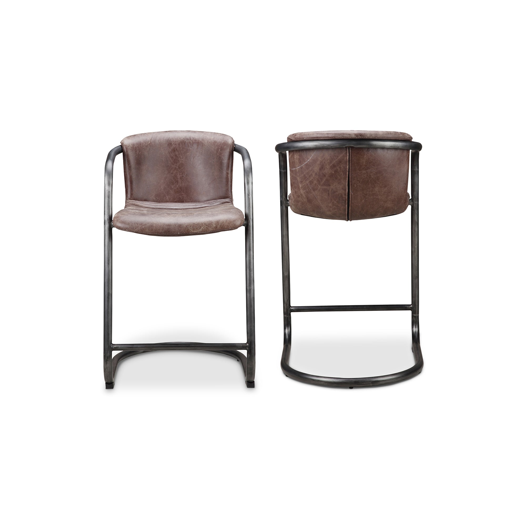 Freeman Counter Stool Onyx Black Leather - Set Of Two Counter Stools, Black / Iron Frame